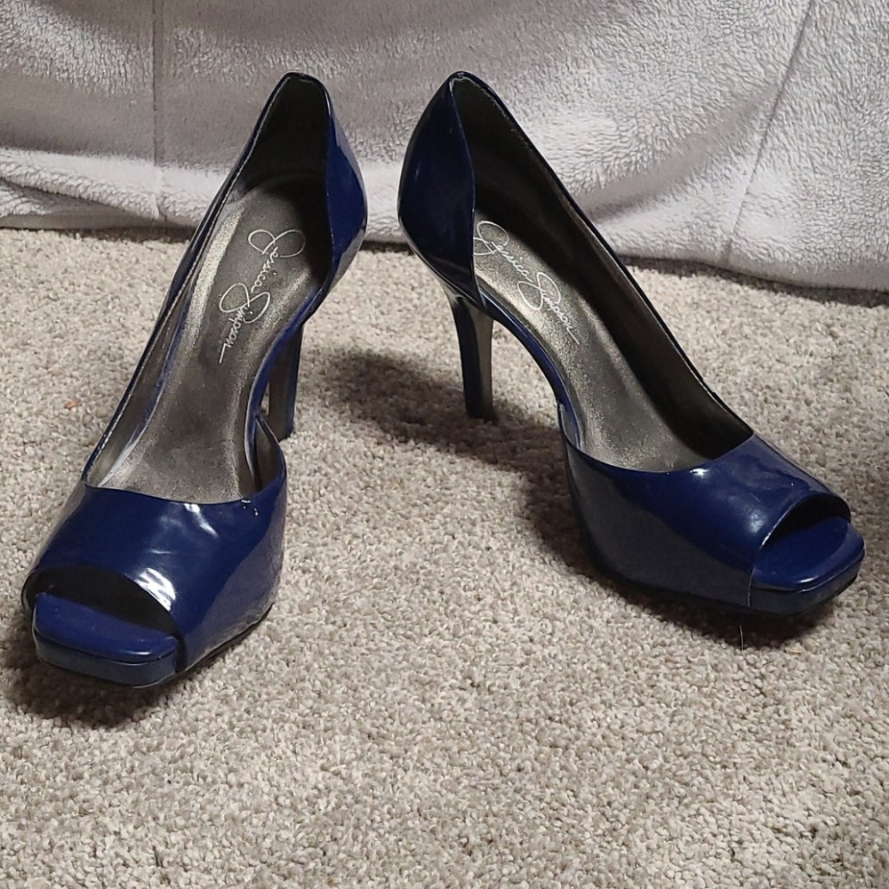 Blue Patent Leather Jessica Simpson Peep Toe heels
